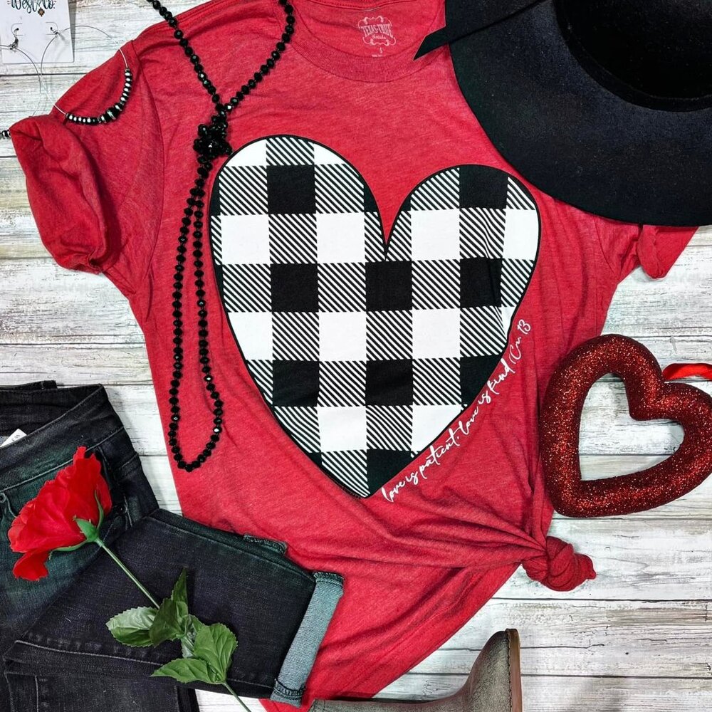 Black and White Plaid Heart Tee